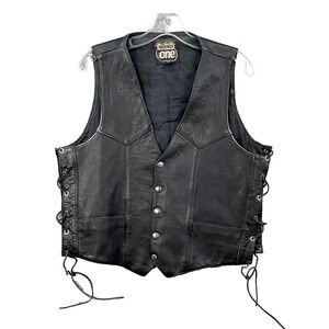 Vintage Highway One Biker Vest Men Medium Leather Harley Davidson Eagle USA Moto